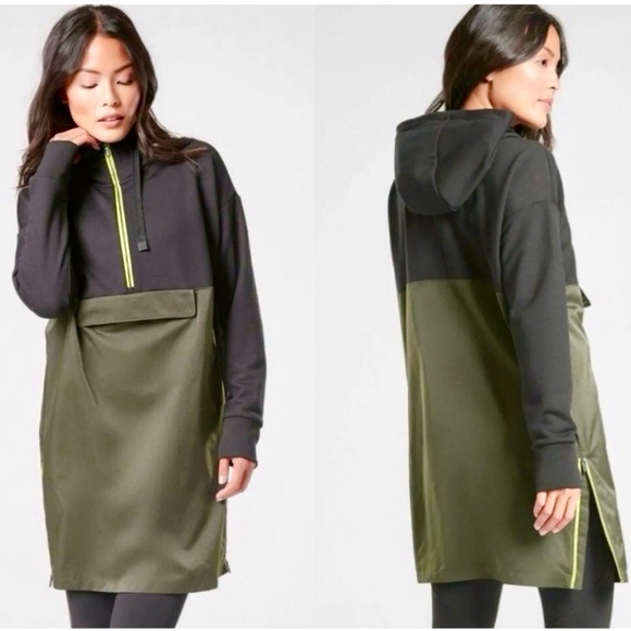 Athleta Tops - NWOT Athleta Radiant Hybrid Dress Oversized Hoodie Ancient Forest / Black MP
